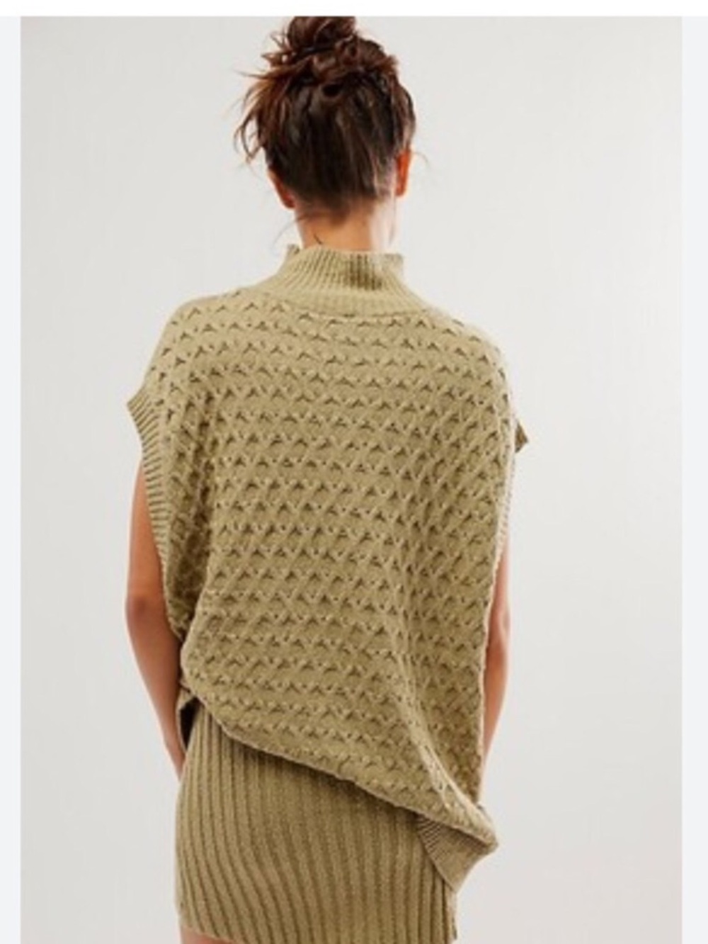 Free People Olive Green Turtleneck Cable Knit Sleeveless Sweater Size M - Picture 10 of 11